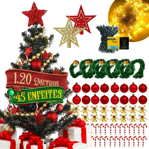 Árvore Natal 1,20m Completa Pinheiro Enfeitada Decorada 120