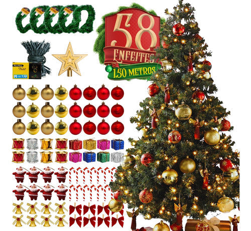 Árvore Natal Pinheiro 150cm Enfeitada Decorada Promoção Luxo