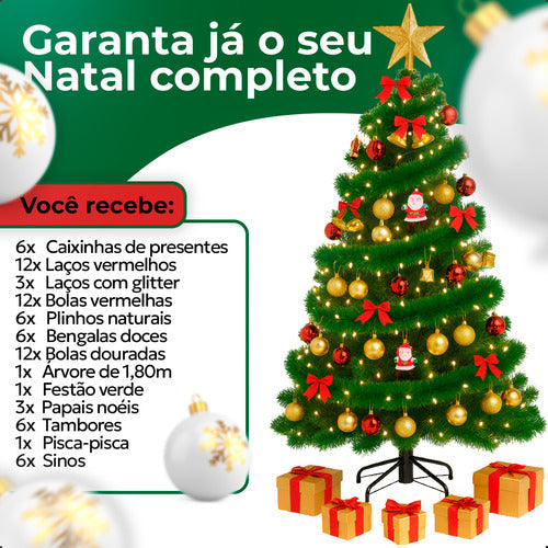 Árvore Natal Verde Decorada Completa 1,80m Luxo 600 Galhos
