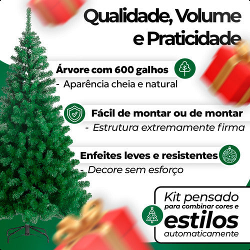 Árvore Natal Verde Decorada Completa 1,80m Luxo 600 Galhos
