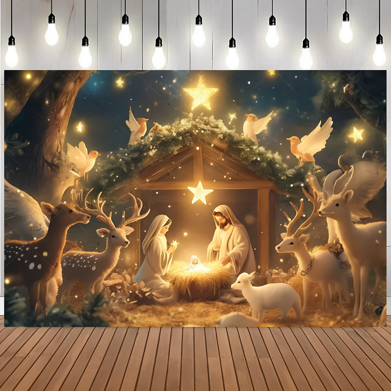 Fundo Decorativo de Natal Presépio Poliester