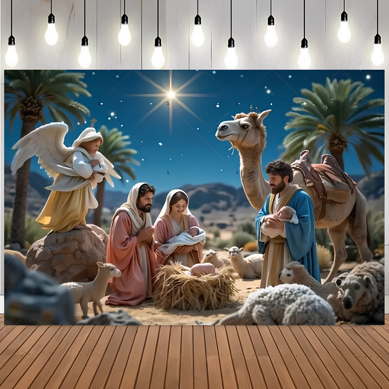 Fundo Decorativo de Natal Presépio Poliester