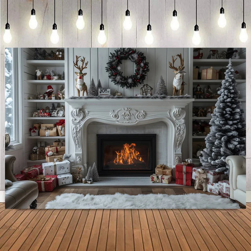 Fundo decorativo de Natal Instalação Rápida e Fácil Branco
