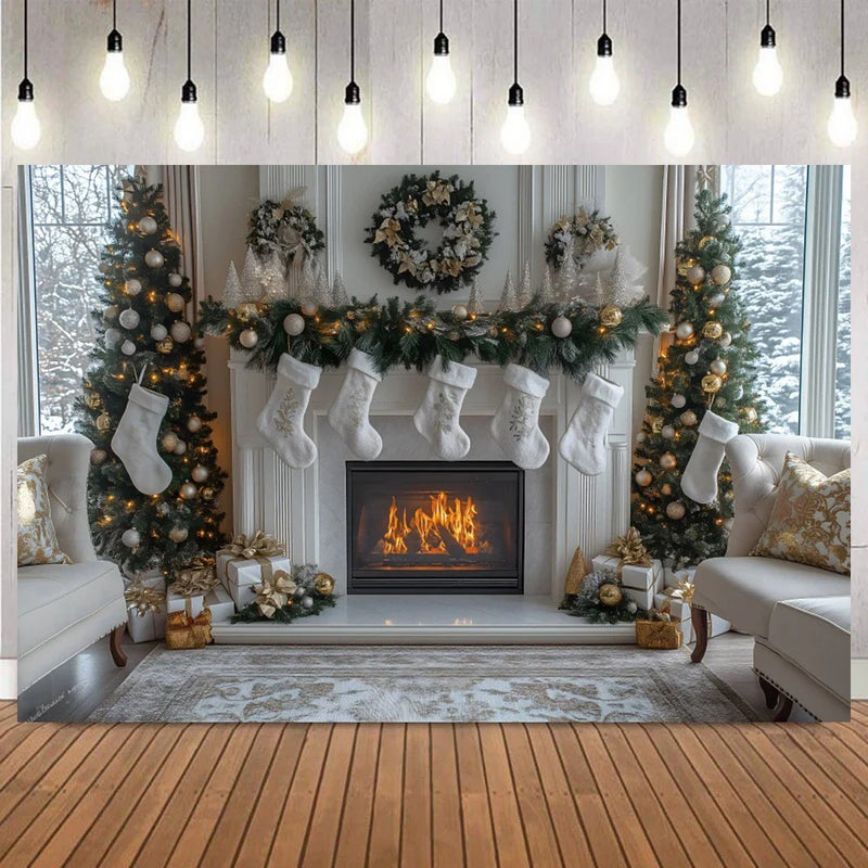 Fundo decorativo de Natal Instalação Rápida e Fácil Branco