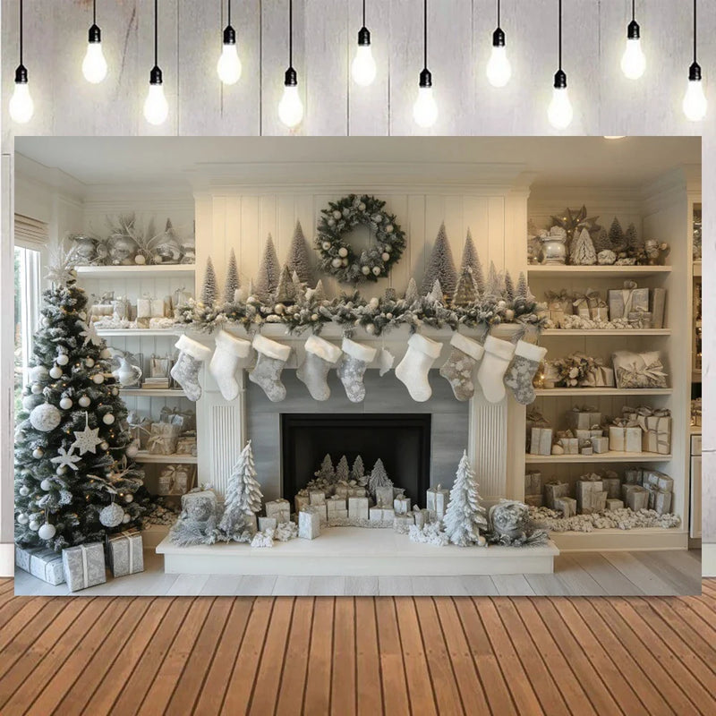 Fundo decorativo de Natal Instalação Rápida e Fácil Branco